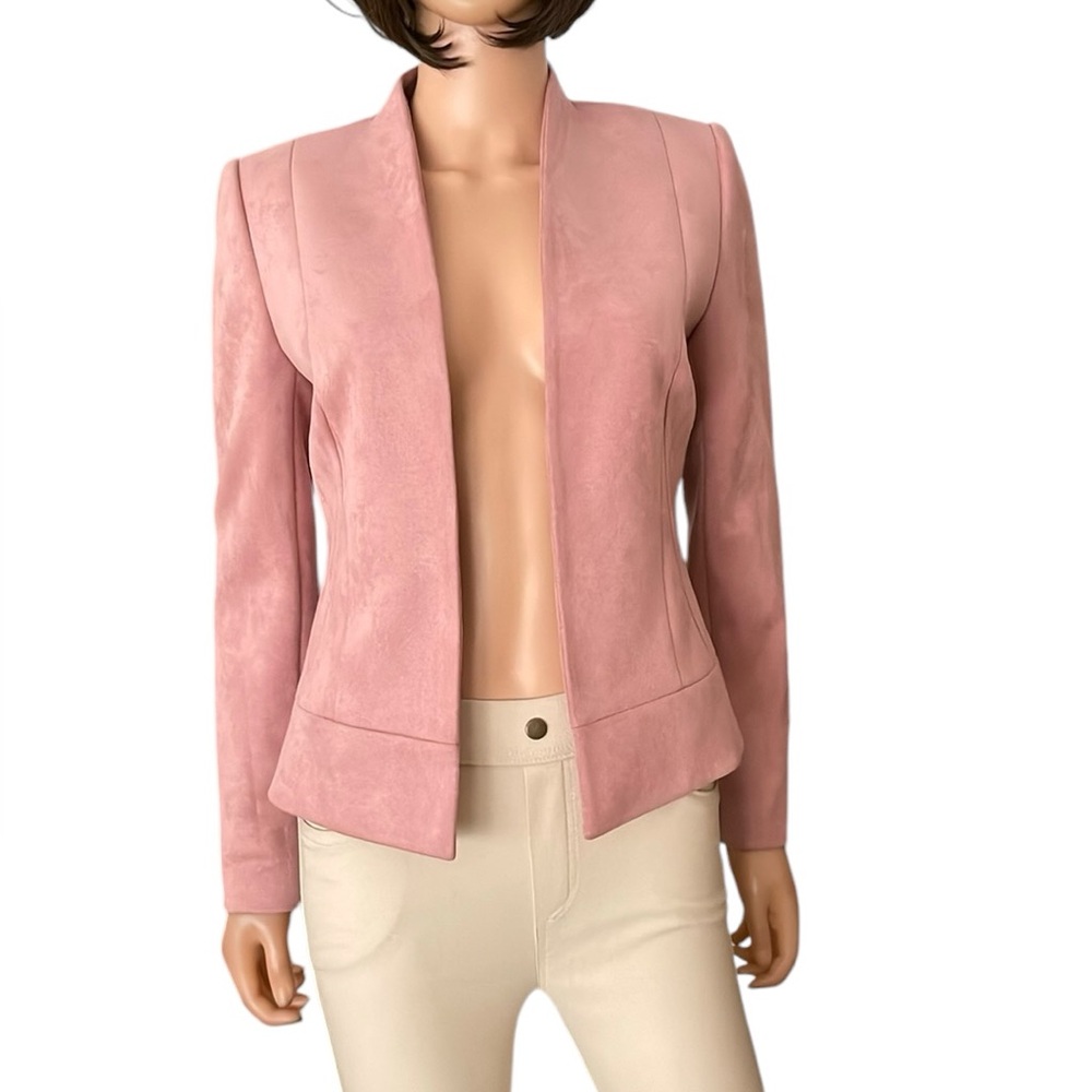NWOT Tahari Vegan Suede Pink Open Blazer Jacket
